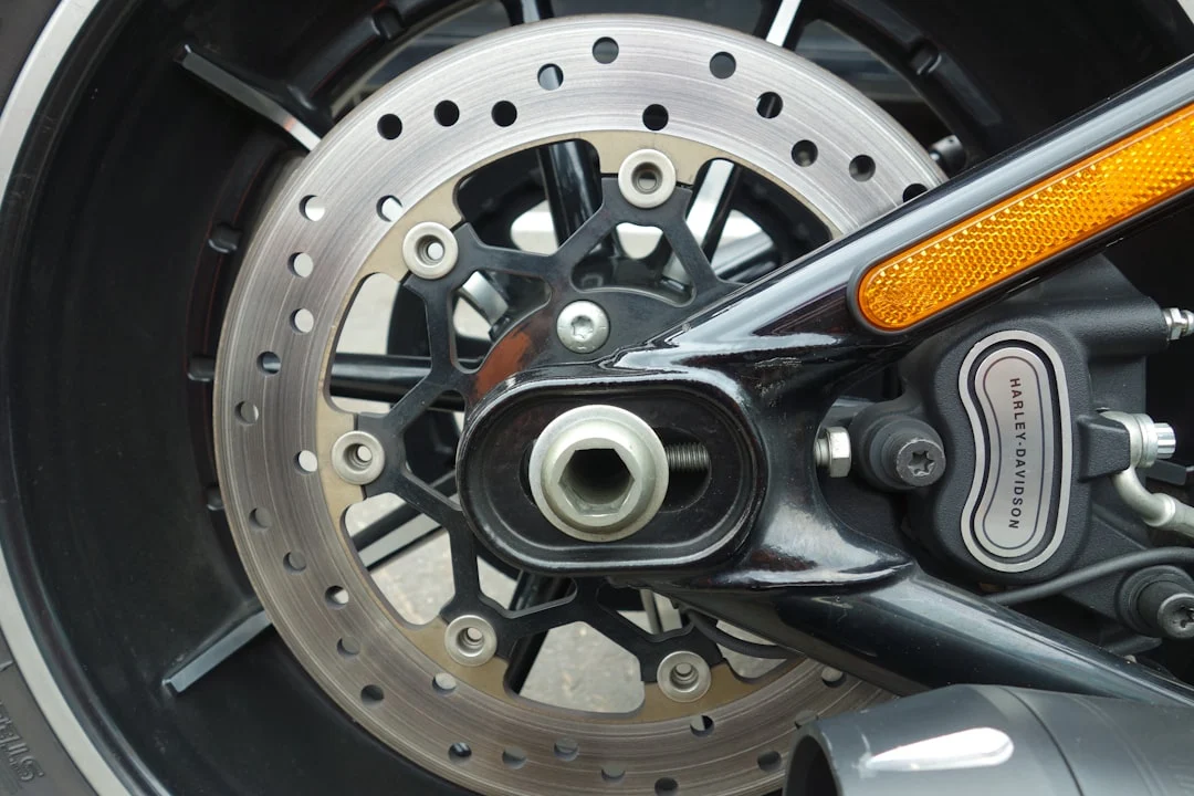 Motorcycle brake caliper closeup