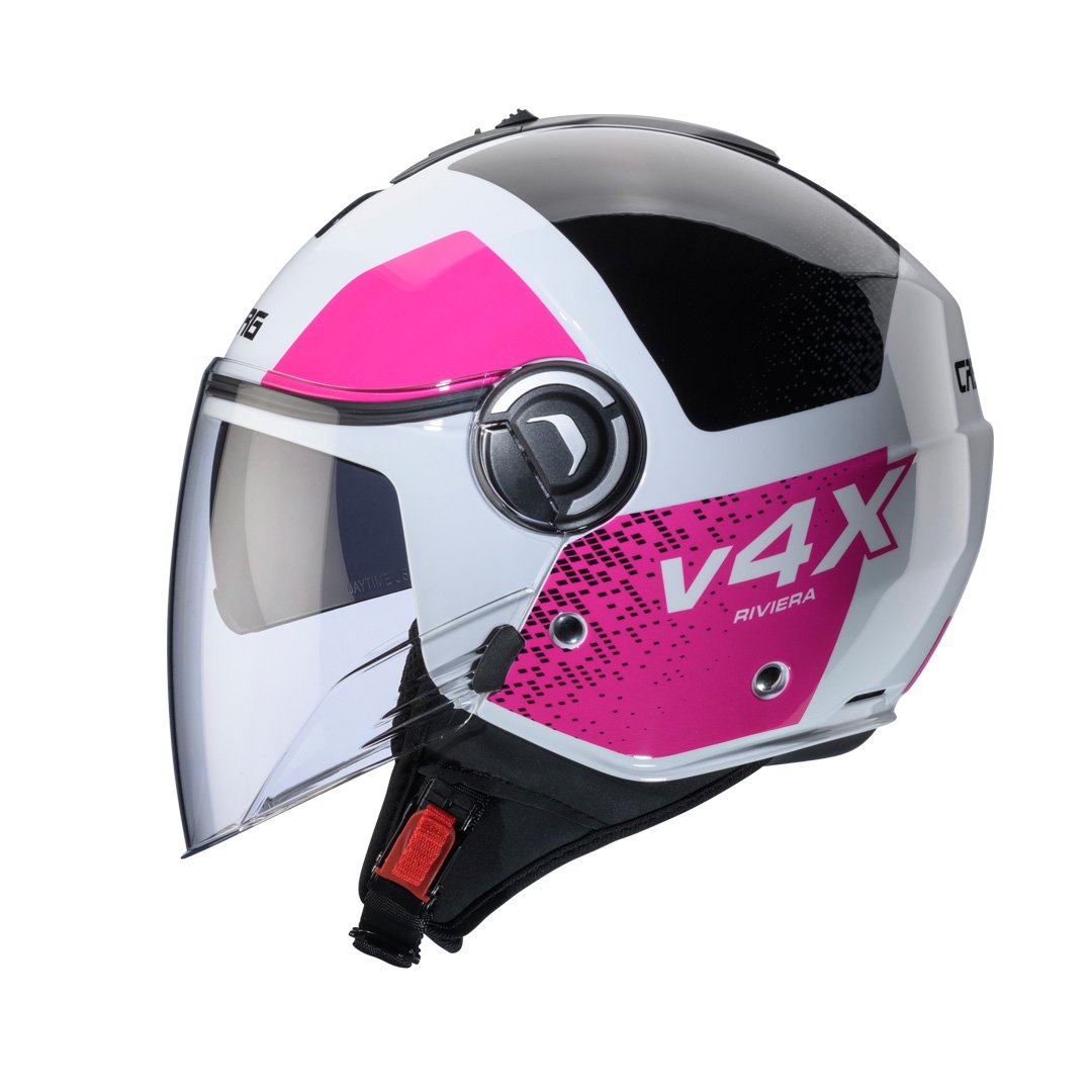 Caberg Riviera V4X Alpha White/Black/Fuchsia Helmet Special Order - Image 2