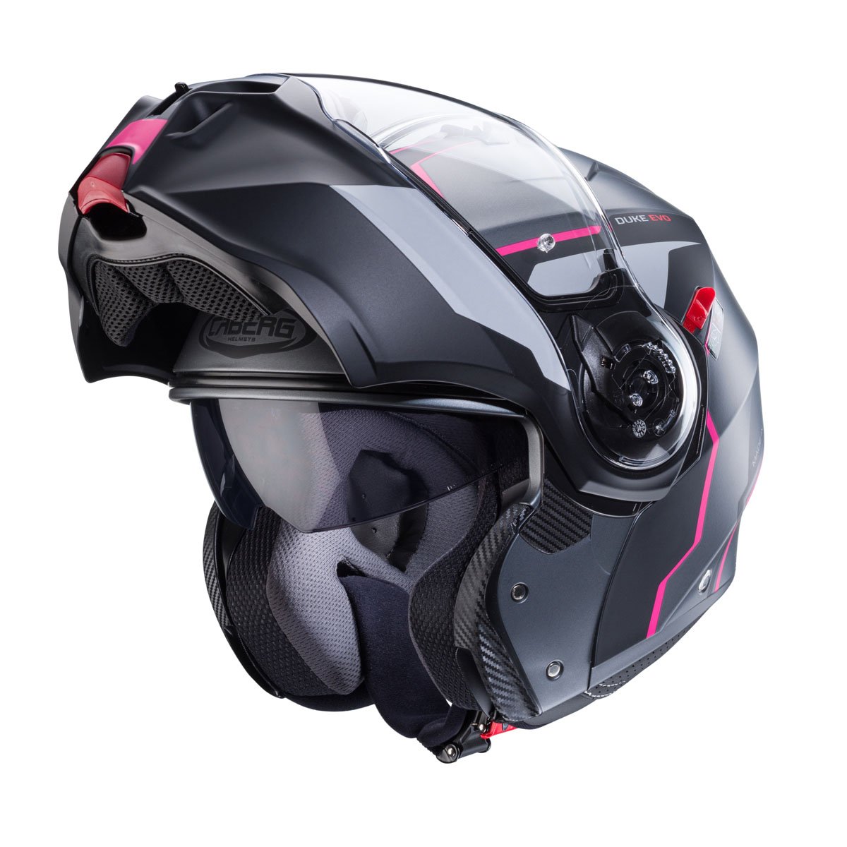 Caberg Duke Evo Move Matt Gun Metal/Black/Fuchsia Helmet - Image 2