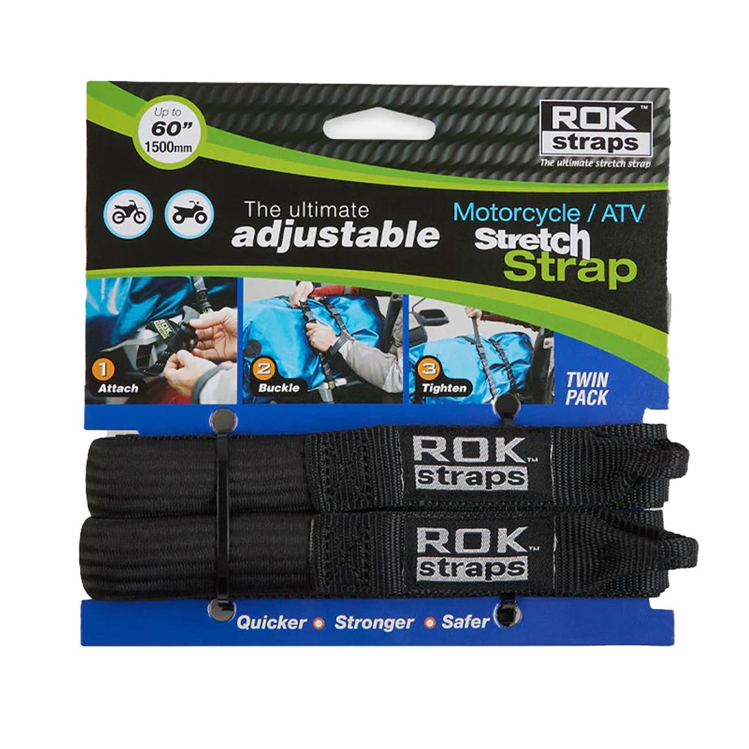 ROK 025 Motorcycle Adjustable Stretch Strap Cruiser Black 2 Pack