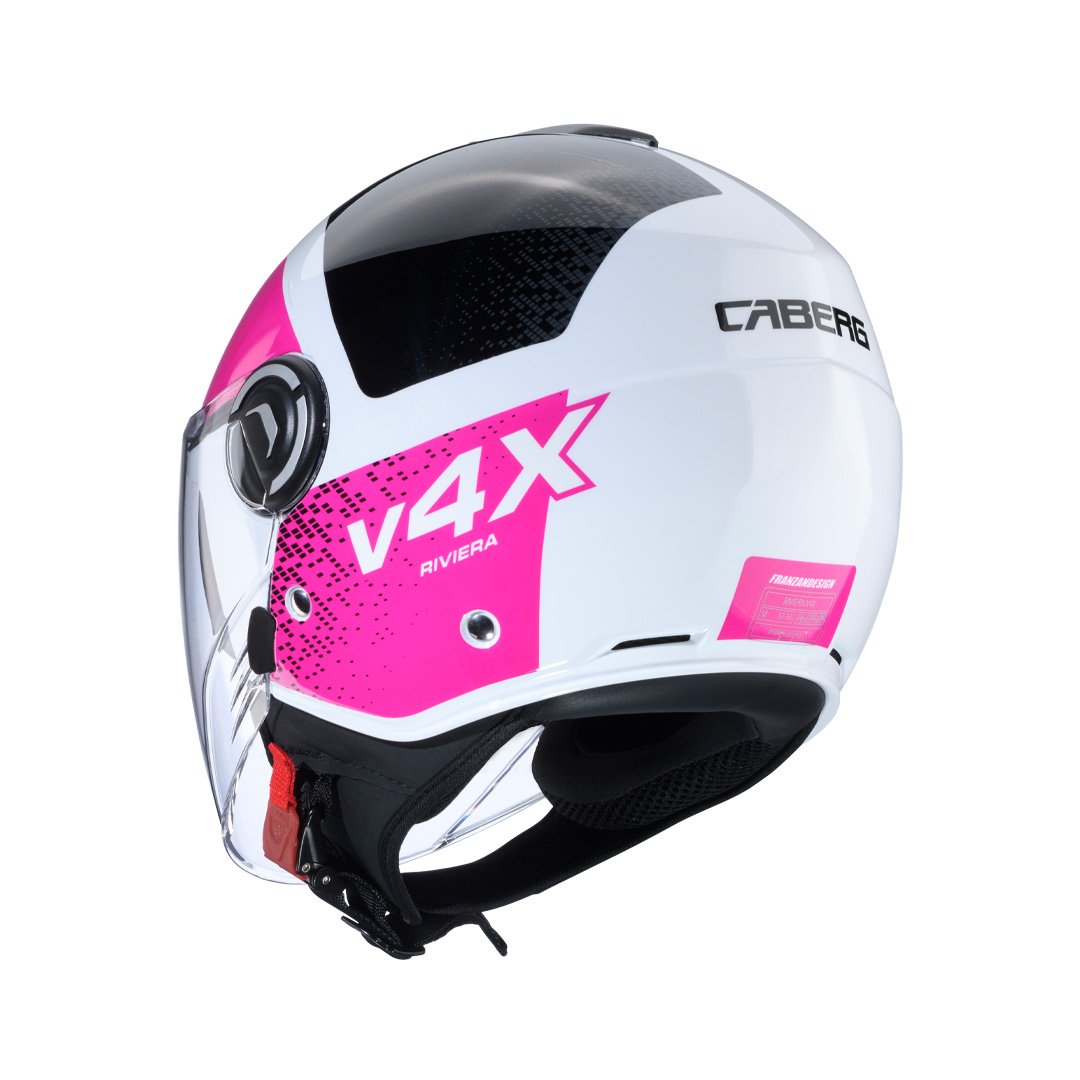 Caberg Riviera V4X Alpha White/Black/Fuchsia Helmet Special Order - Image 3