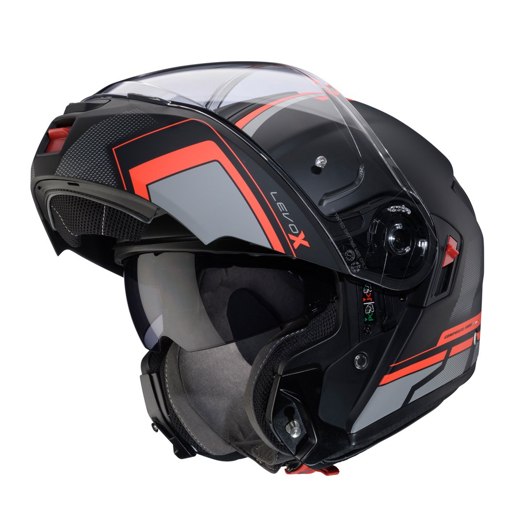 Caberg Levo X Elite Matt Black/Grey/Fluo Red Helmet Special Order - Image 2