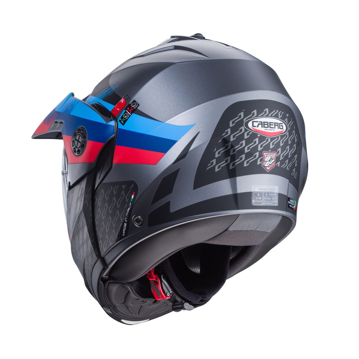 Caberg Tourmax X Sarabe Matt Gun Metal/Black/Blue/Red Flip Up Motorcycle Helmet - Image 4