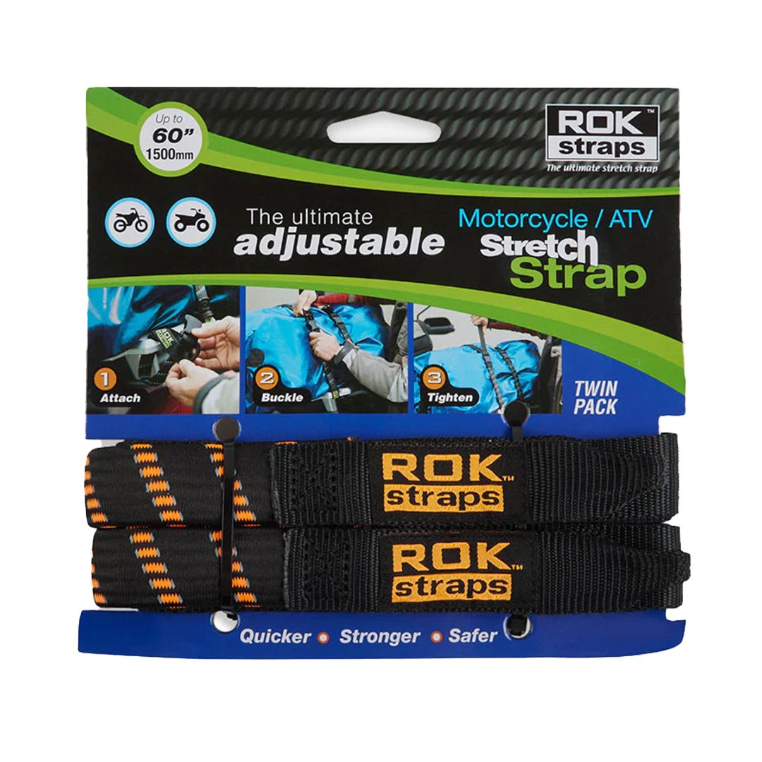 ROK 058 Motorcycle Adjustable Stretch Strap Black/Orange [2 Pack]