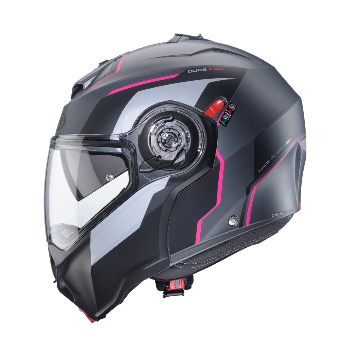 Caberg Duke Evo Move Matt Gun Metal/Black/Fuchsia Helmet - Image 3