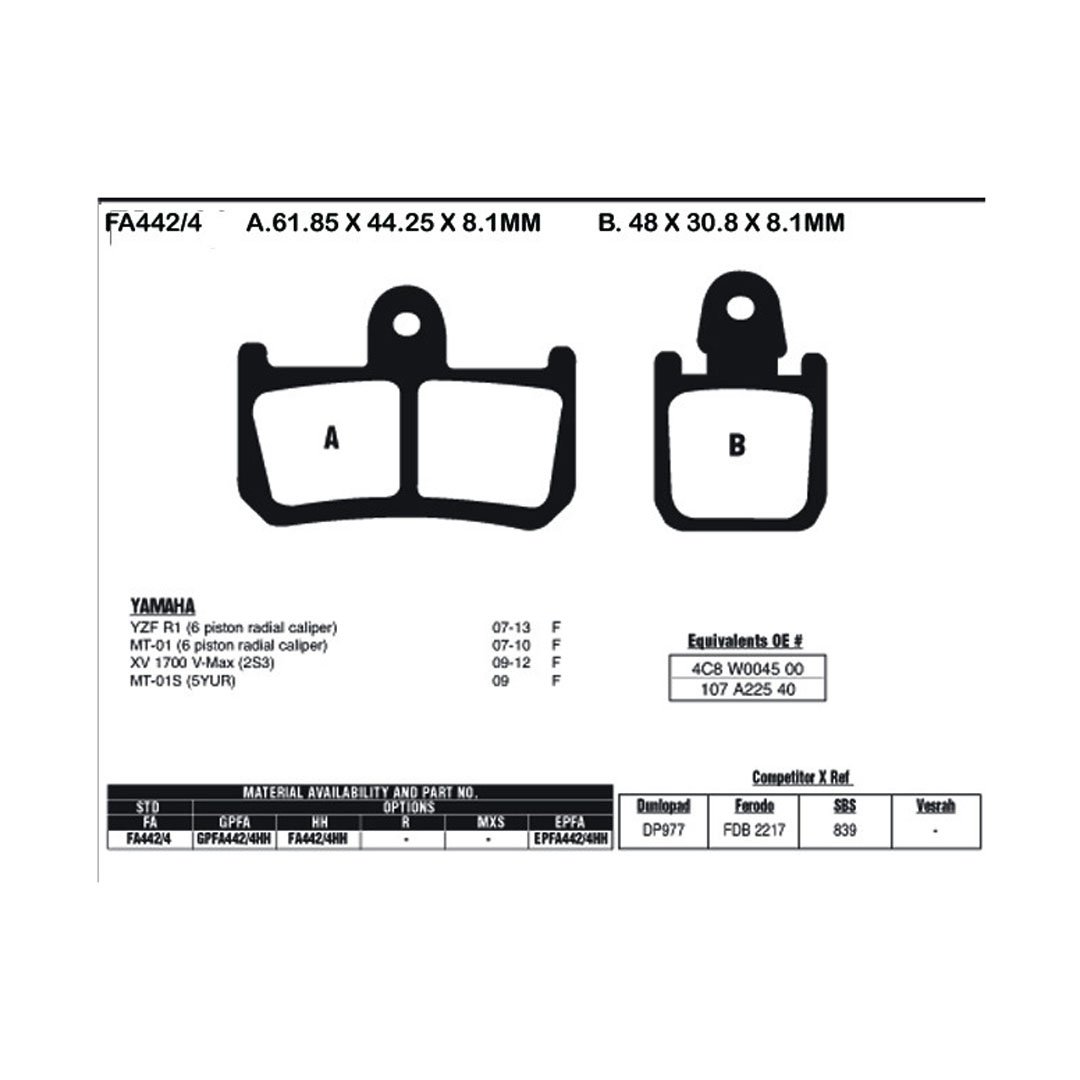 EBC Brake Pads FA442/4 (4 Pcs Per Set)