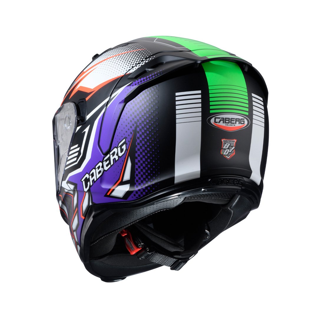 Caberg Avalon X Gurkha Matt Blk/Orange Fluo/Green Fluo/Purple Helmet - Image 3
